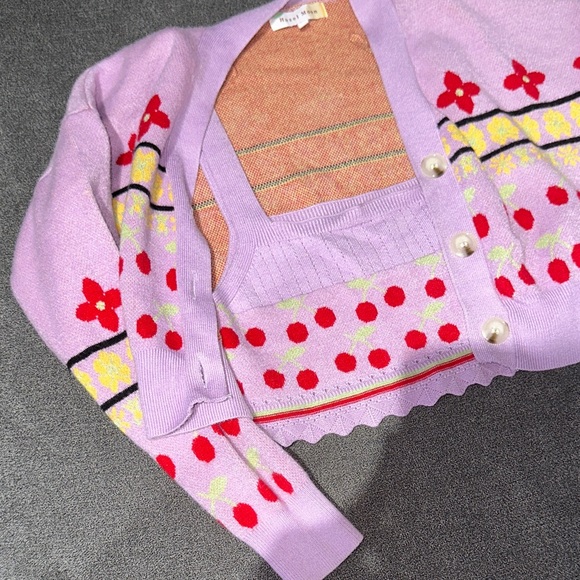 Hazel Moon Y2K 2PC! Lavender & Floral Top + Cardigan DUO SET (size: Medium) - Picture 6 of 13